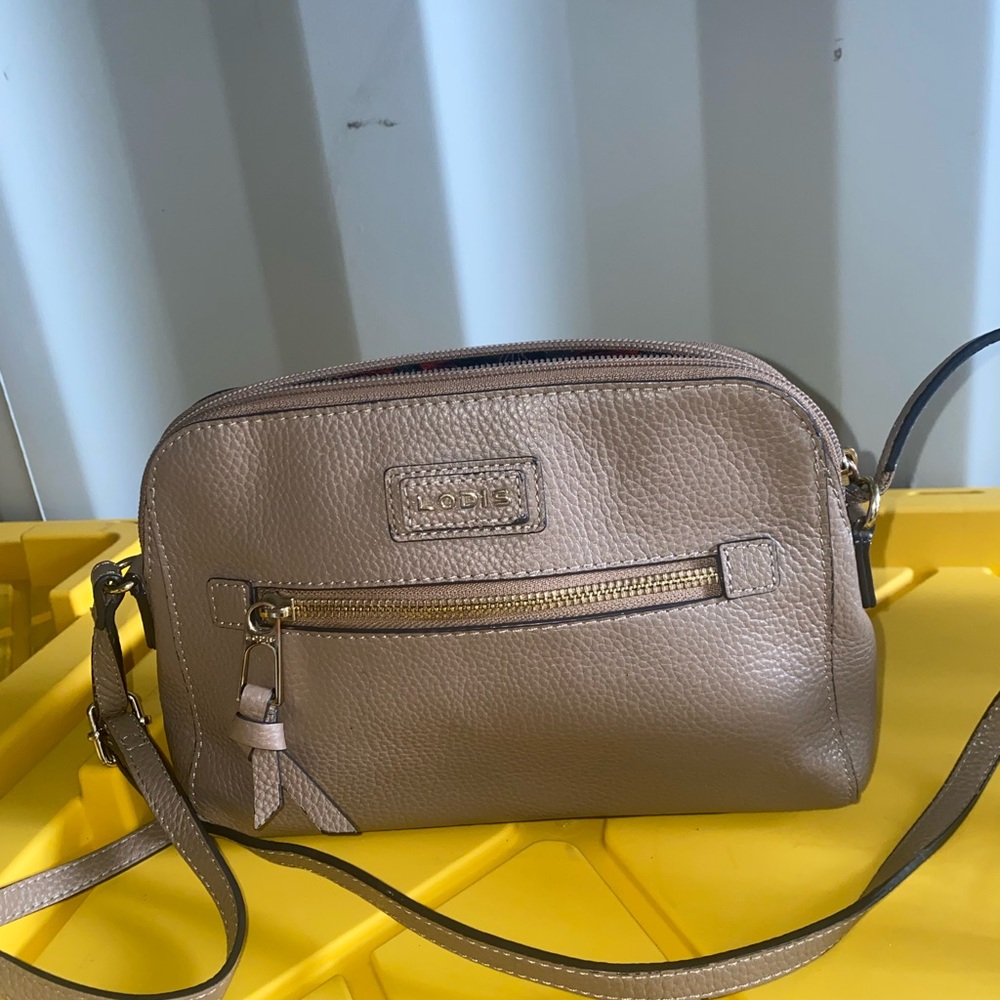 Lodis Beige Crossbody Bag with Gold Accents